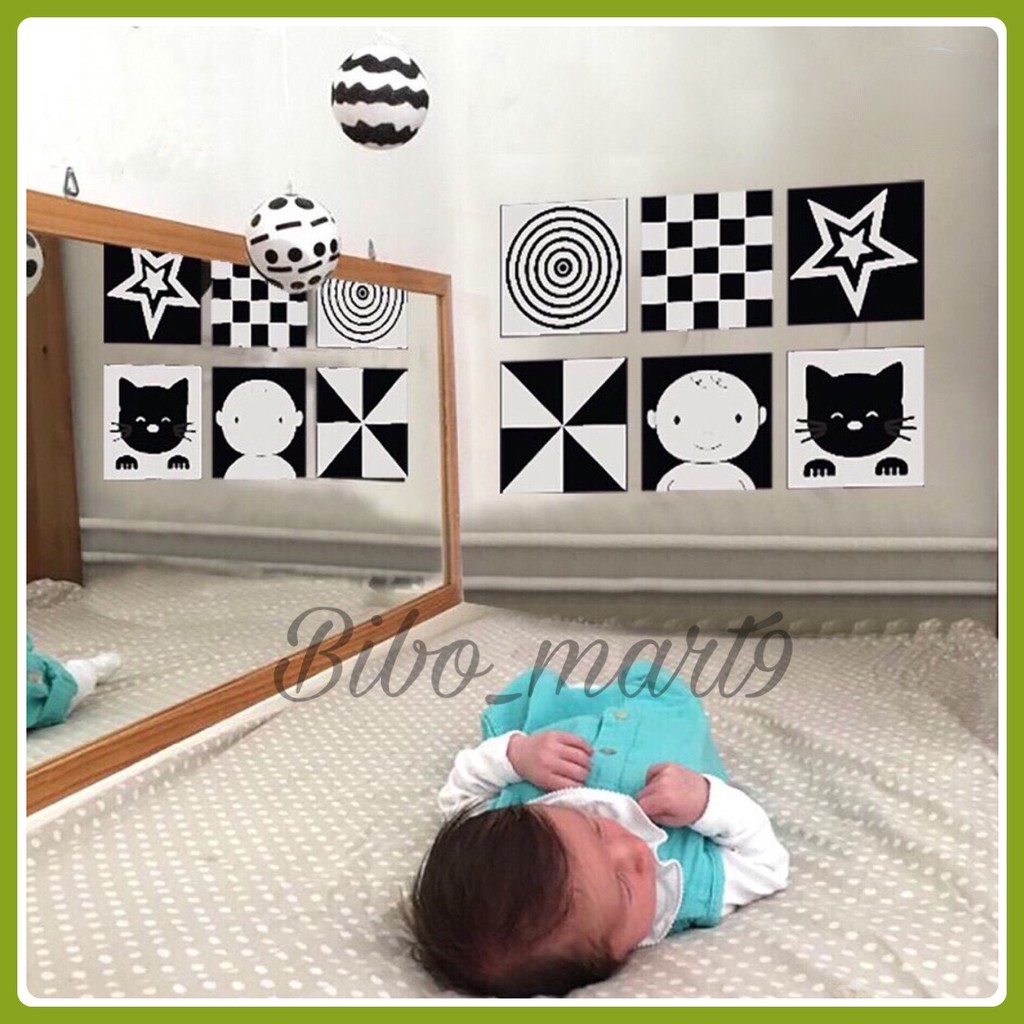 Bộ 6 thẻ decal dán tường kích thích thị giác cho bé sơ sinh babyland