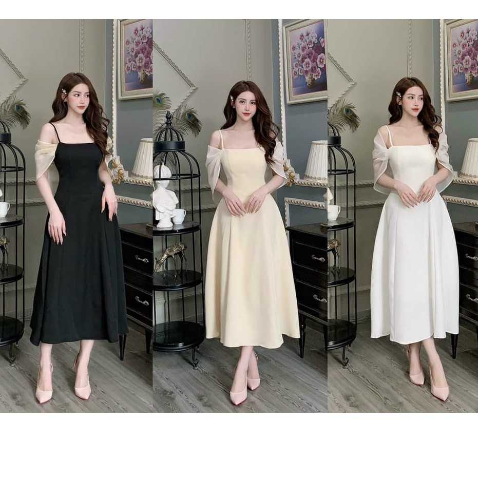 Đầm xoè dạ hội 2 dây phối voan sang trọng ( có mút )