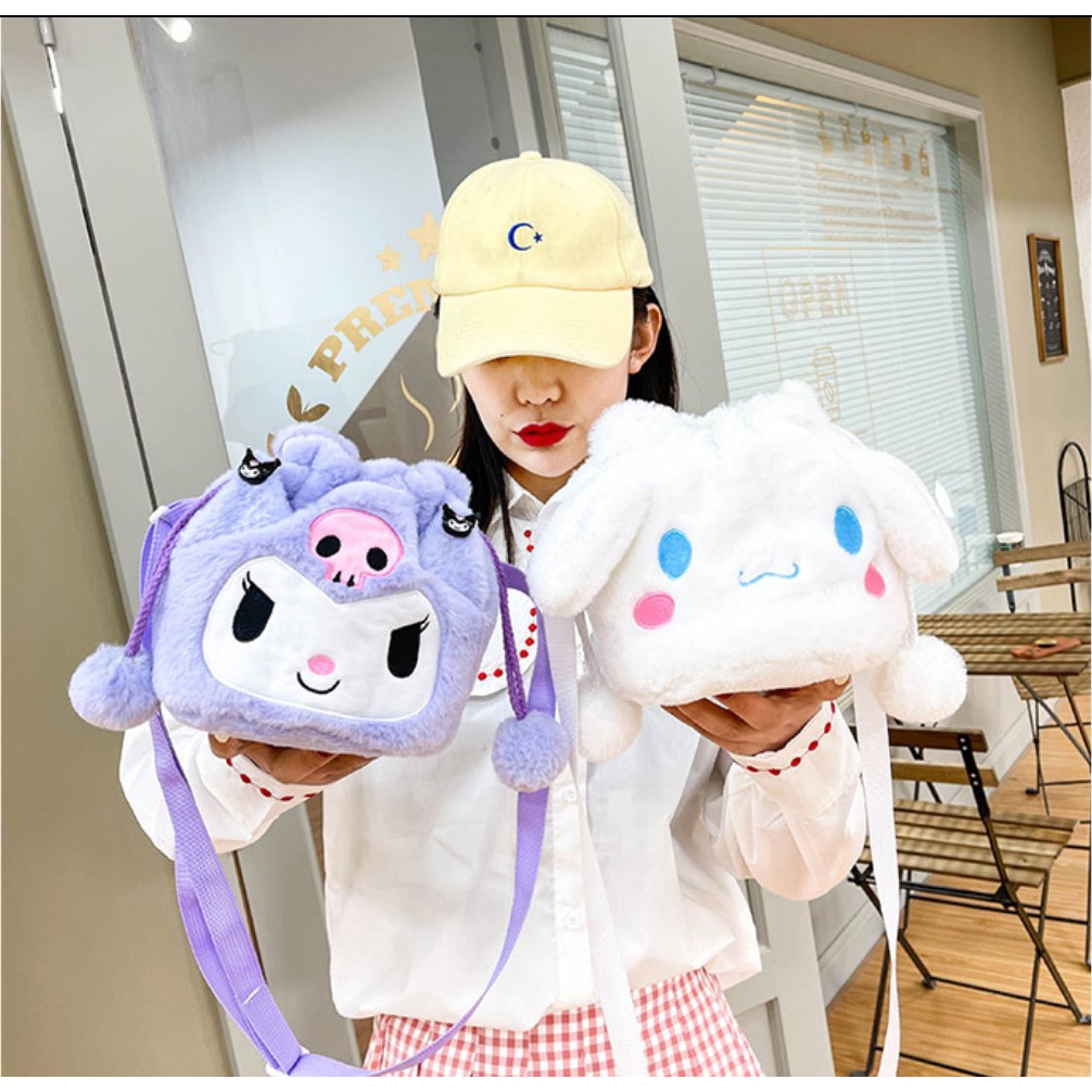 Túi đeo chéo hình Gấu bông Kuromi đáng yêu dễ thương, túi đeo vai thú bông phong cách hoạt hình Nhật bản hottrend 2022
