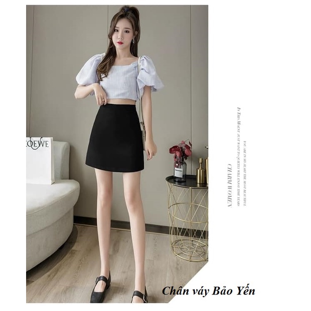 Chân váy ngắn chữ A cạp 3.5cm màu đen có quần trong( sẵn size) - M30B