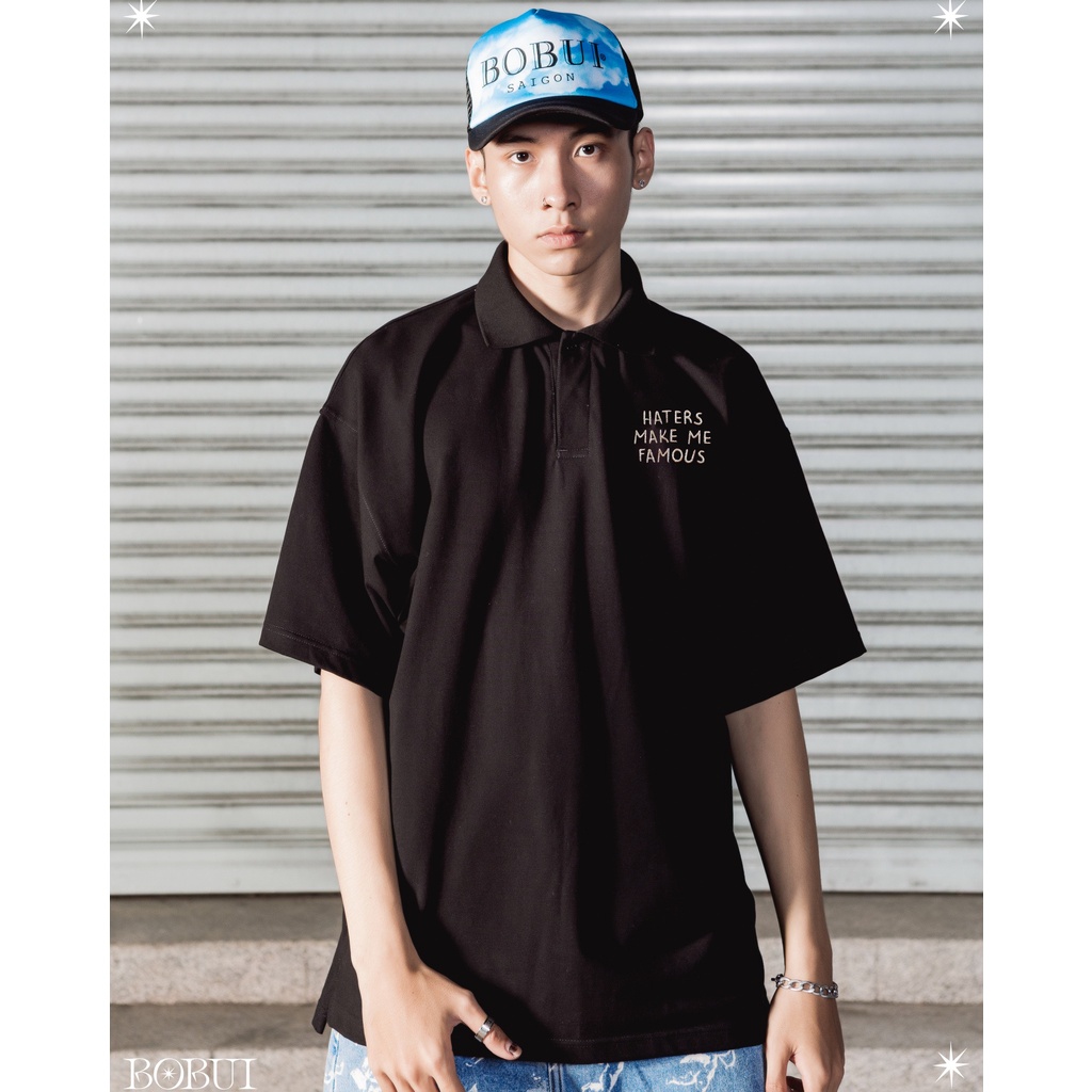 Áo Thun Polo BOBUI saigon V1 nam nữ unisex form rộng có cổ tay lỡ