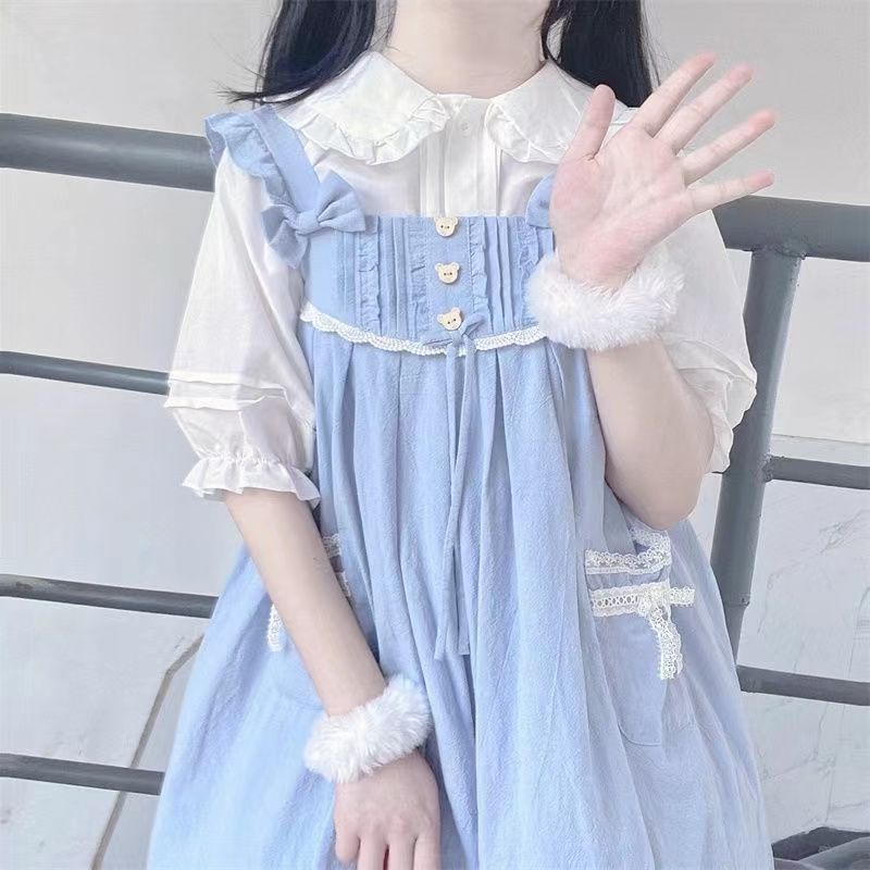 Áo Sơ Mi Tay Phồng Ngắn Cổ Búp Bê Phong Cách Lolita Nhật Bản Thời Trang Mùa Hè Cho Nữ
