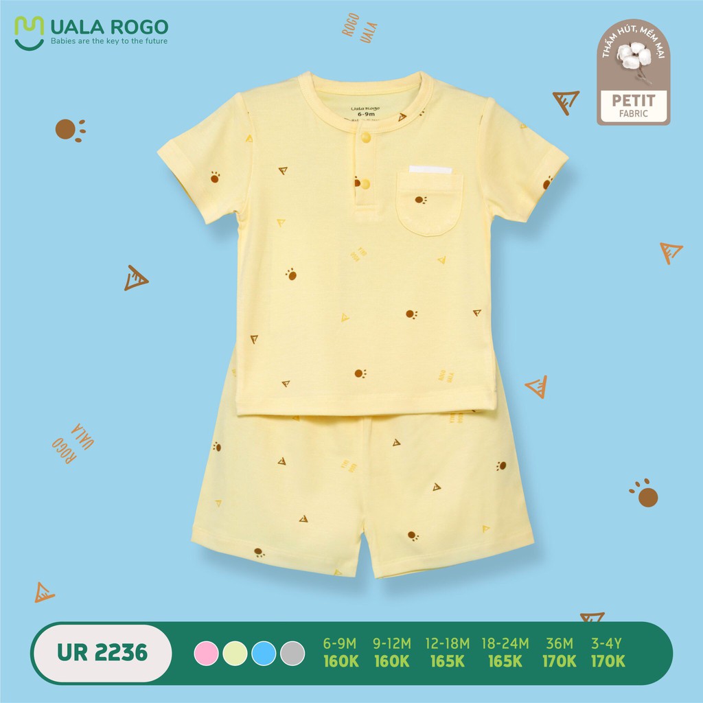 Bộ quần áo cộc tay bé trai - bé gái Uala Rogo chất liệu Petit từ 6 tháng đến 4 tuổi UR2236