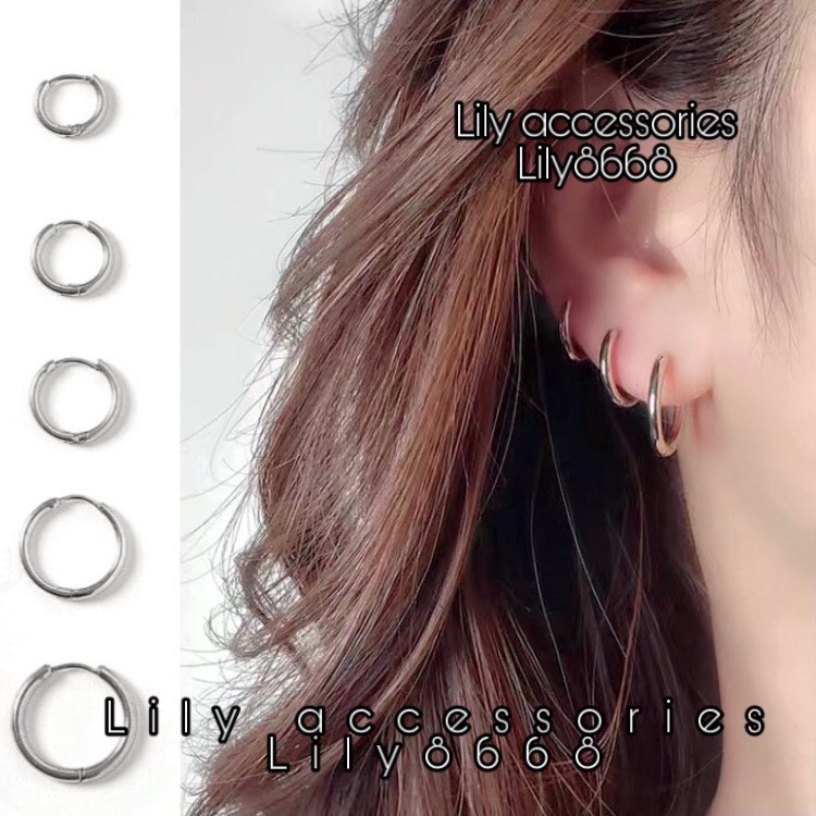 Classic Hoop Earring khuyên tai titan tròn basic không gỉ không đen không dị ứng nam nữ unisex