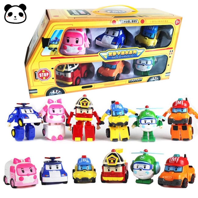 6 in 1 Korean Animation Cartoon Robocar Poli Transformation Robot Car Toys Set