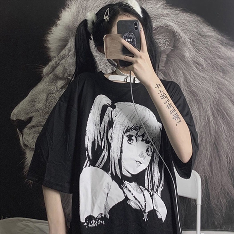 Áo sweater dệt kim tay dài dáng rộng in họa tiết cô gái hoạt hình anime phong cách harajuku