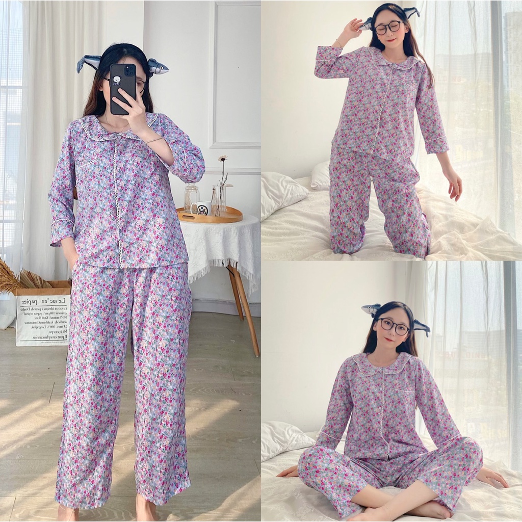 [GIẢM GIÁ]ĐỒ BỘ CỔ SEN XINH XẮNẢnh thật- Hàng thiết kế] vải lụa mềm đẹp