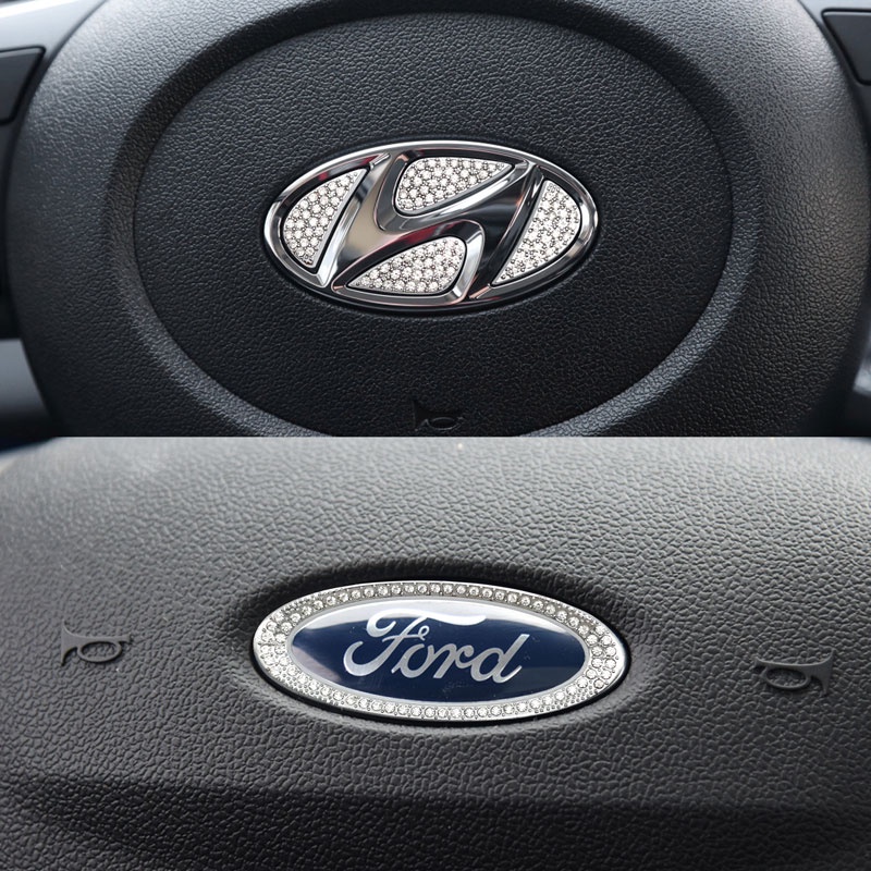 Logo Đính Đá Lấp Lánh Trang Trí Vô Lăng Xe Hơi Hyundai Honda Toyota Ford Kia