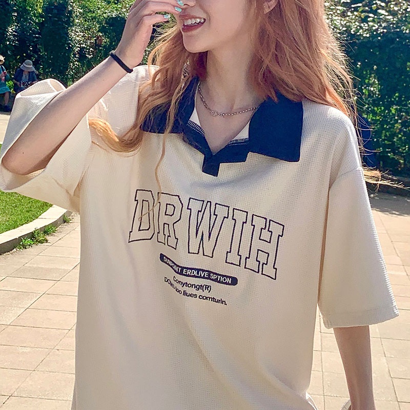 Áo polo IELGY ngắn tay thêu họa tiết thời trang cho nữ