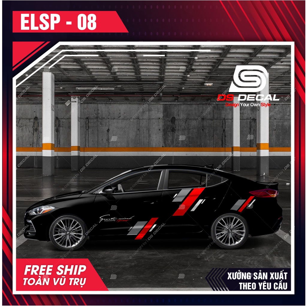 Tem dán xe ô tô Huyndai Elantra - 08, Sticker trang trí xe ô tô, decal dán ô tô PVC chống nước - DSDECAL