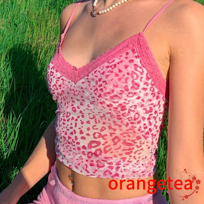 Áo Croptop Sát Nách Cổ Chữ V Phối Ren Họa Tiết Da Báo Quyến Rũ Thời Trang Hè Cho Nữ