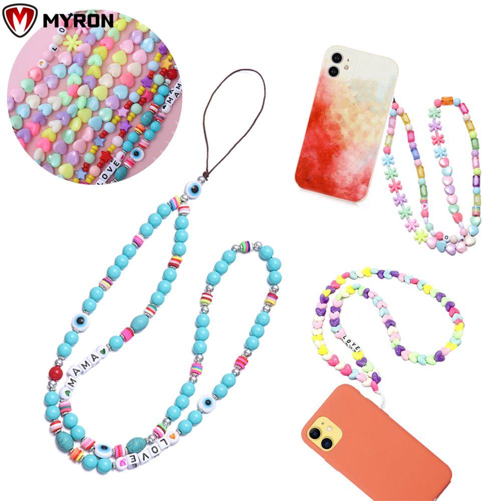 MYRON Universal Phone Hanging Rope Lanyard  for Keys Acrylic Mobile Phone Chain Necklace Strap Bracelet Long Multicolor Lady Girls Gift Bead Chain