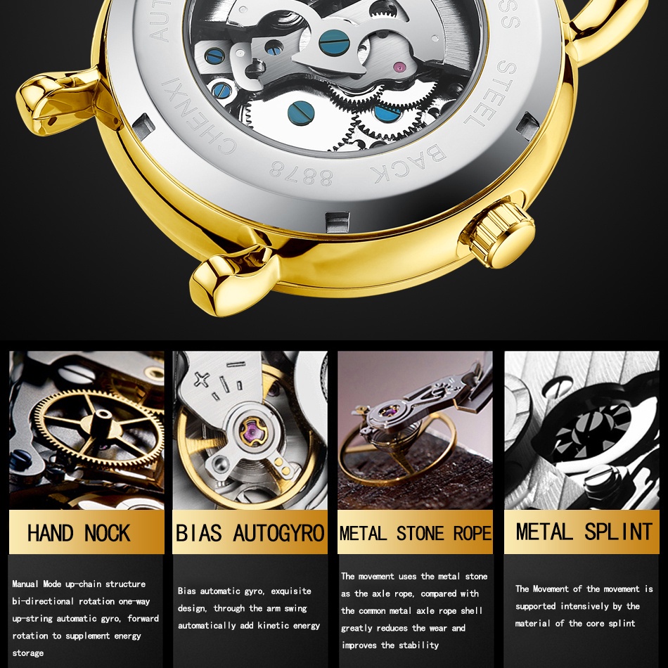 Đồng Hồ Cơ Chexi Chống Thấm Nước Dây Da Cho Nam