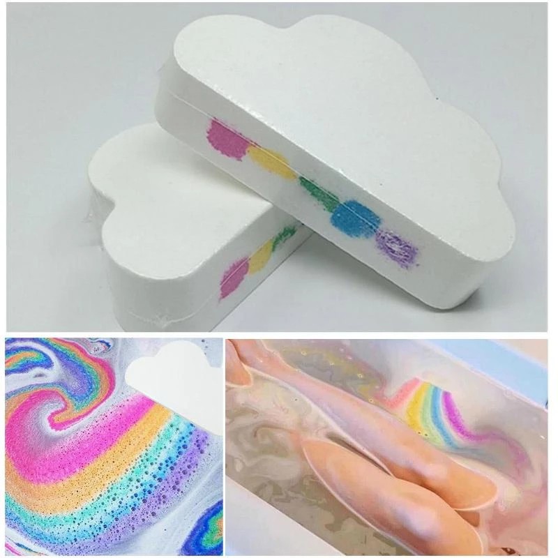 Rainbow Soap Cloud Bath Salt Dưỡng ẩm Tẩy tế bào chết Làm sạch Cơ thể Da Bong bóng Bom tắm Nhiều màu cho các cô gái Sản phẩm phòng tắm dành cho nữ