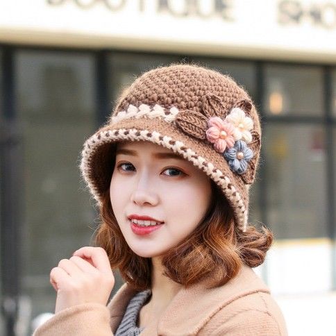 Mới Mũ Len Dệt Kim Họa Tiết Hoa Thời Trang Thu Đông Cho Nữ