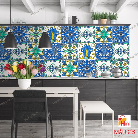 Mua 3 tặng 1 set decal gạch bông 60x120cm tông xanh blue