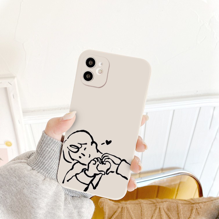 Ốp điện thoại iphone couple yêu nhau hình chibi đơn sắc cho iphone14/14pro/14plus/x/xr/xsmax/6/7/8 viền vuông bvc