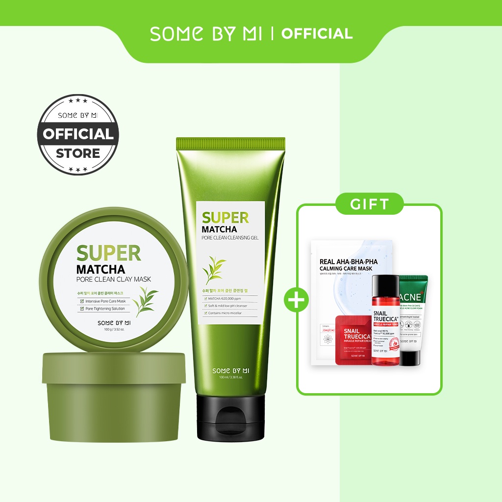 Bộ đôi mặt nạ đất sét và sữa rửa mặt trà xanh SOME BY MI Super Matcha làm sạch sâu và se khít lỗ chân lông toàn diện