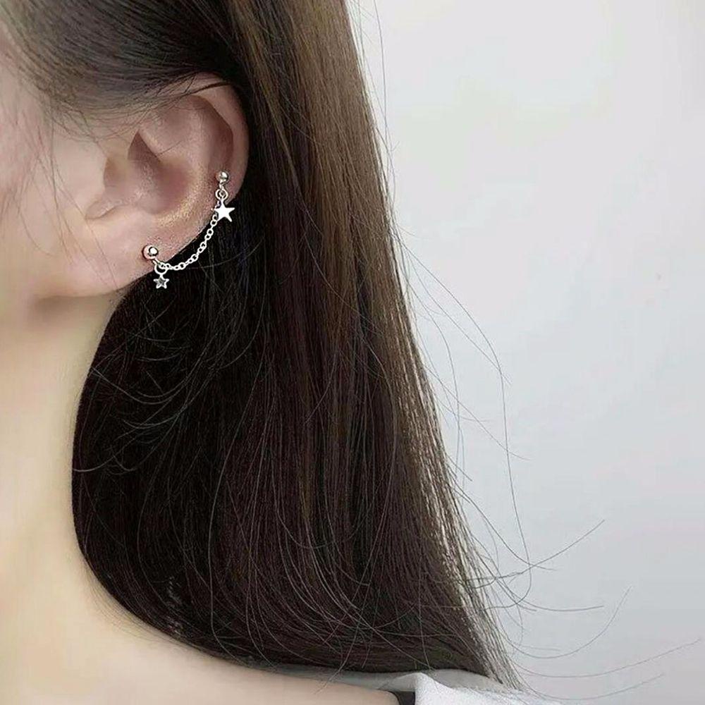 Bông Tai Dạng Xích Hình Ngôi Sao Năm Cánh Đính Đá Phối Tua Rua Thời Trang Cho Nữ