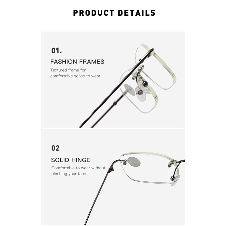 Kính Đọc Sách 3512 Không Viền Chống Tia Bức Xạ Chất Liệu Kim Loại 100 150 200 250 300 350 400