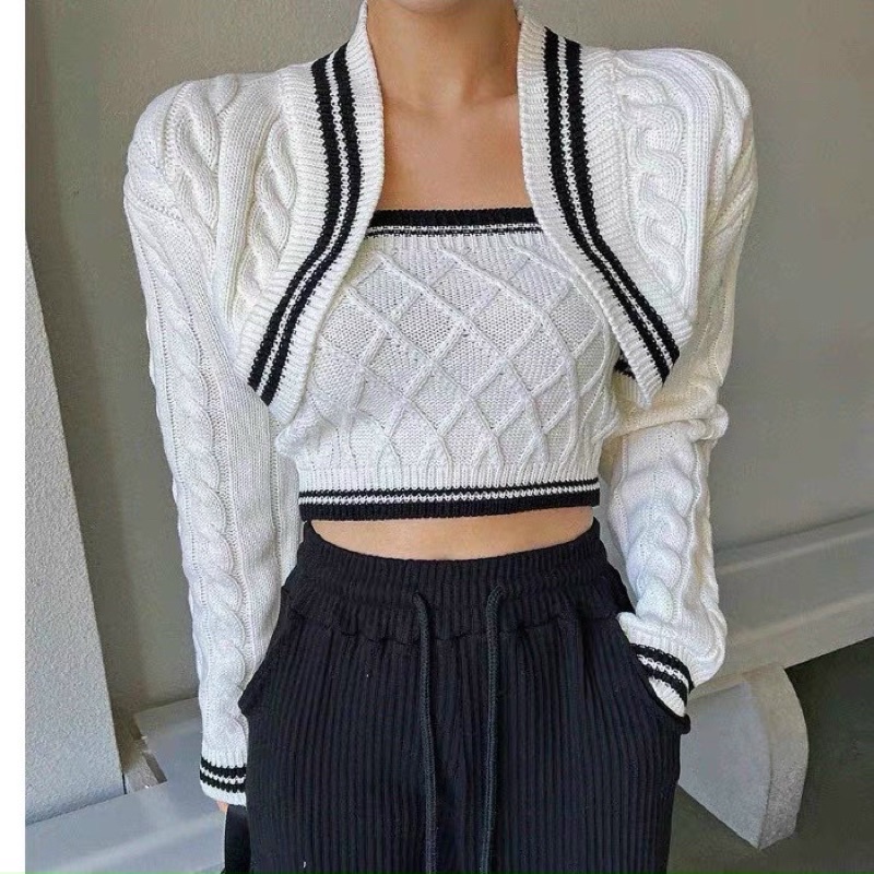 Set áo len quây trám tặng kèm áo khoác cadigan thừng chất chơi