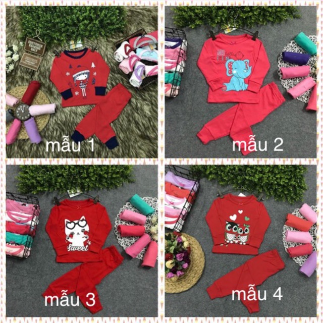 Bộ bozip/borip dài tay thu đông bé gái đỏ 8-21 kg
