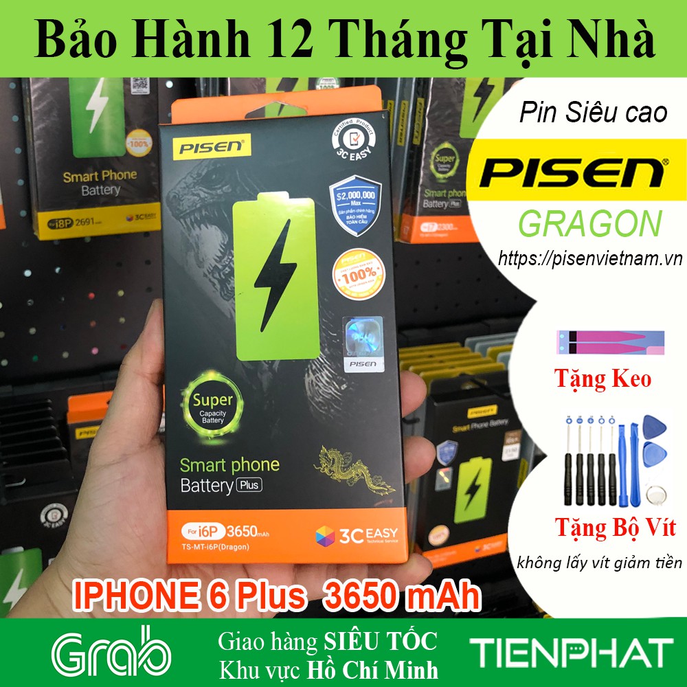 Pin Rồng iPhone 6 Plus - Dung Lượng Siêu Cao 3650 mAh - Chính hãng Pisen