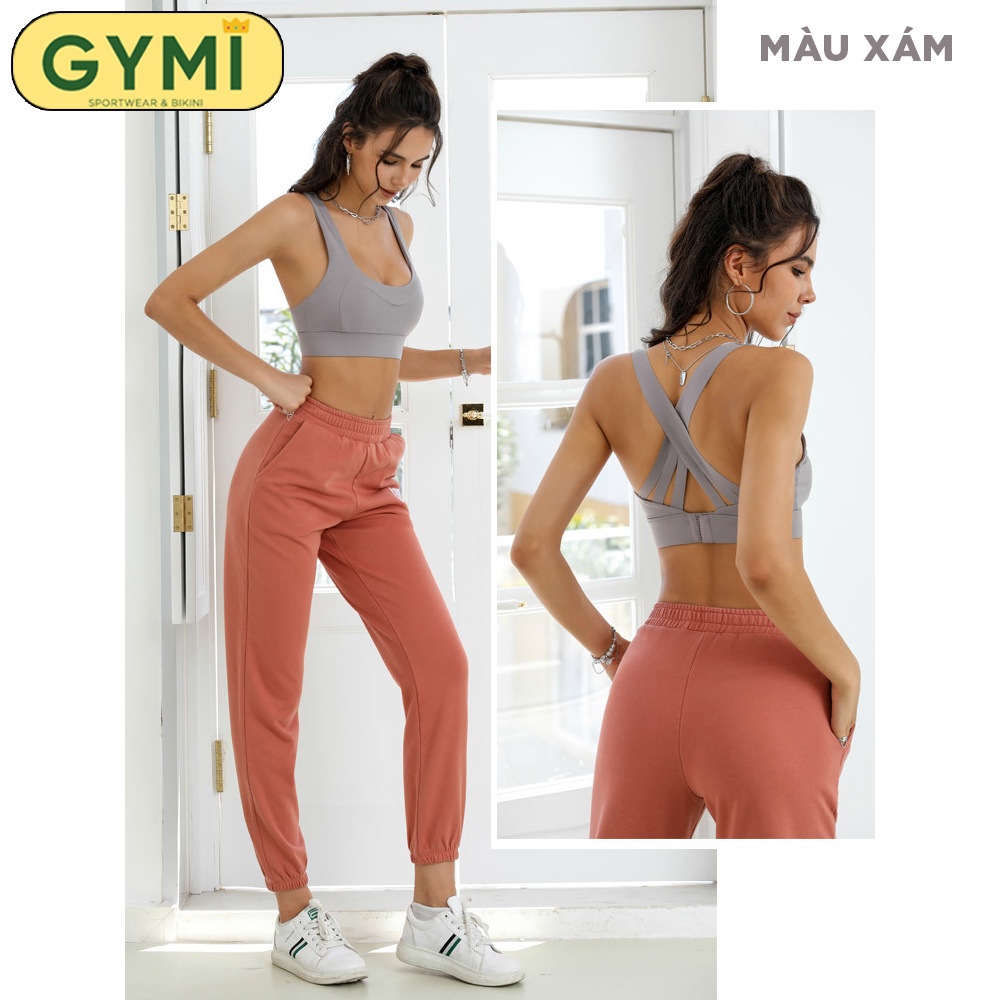 Áo bra tập gym yoga nữ GYMI AL30 có mút ngực chất thun lạnh thể thao khoá cài sau nâng đỡ ngực