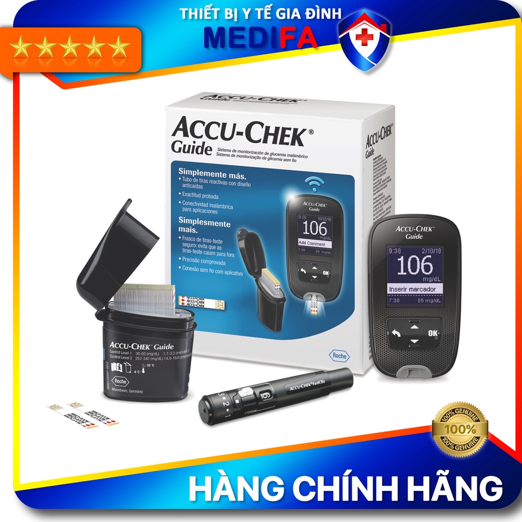 Máy đo đường huyết Accu-Chek Guide kèm 25 que thử, NK chính hãng, có đủ tem phụ TV, SX tại Mỹ