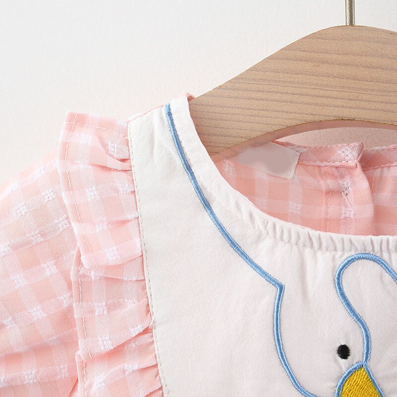 BEAR LEADER Đầm Tay Ngắn Họa Tiết Sọc Caro Màu Trơn Thời Trang Mùa Hè Xinh Xắn Cho Bé Gái