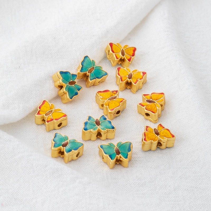 Phụ Kiện Hạt Xỏ Vòng Tay/Dây Chuyền Thủ Công Bằng Đồng 18k Màu Vàng Đồng Hình Bướm Đục Lỗ diy