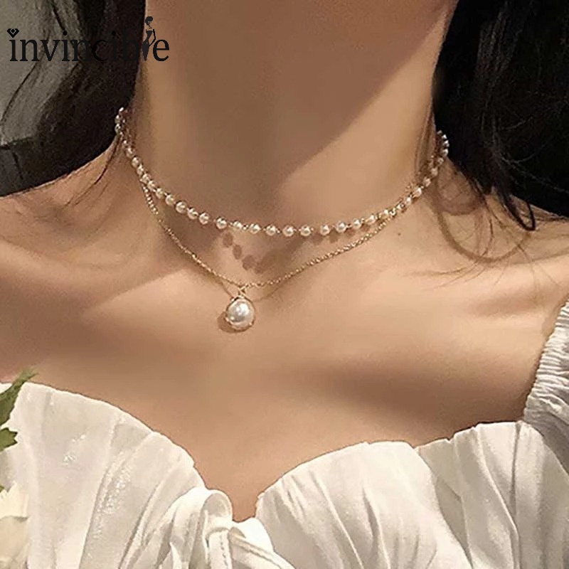 Vòng cổ Hai Lớp Đính Ngọc Trai Thời Trang Dành Cho Nữ