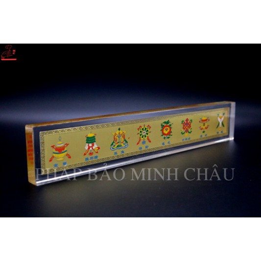 [PHÁP BẢO MINH CHÂU] BIỂN BÀY BÀN MICA 32CM x 6CM (8 CÁT TƯỜNG - CHỮ PHẬT)
