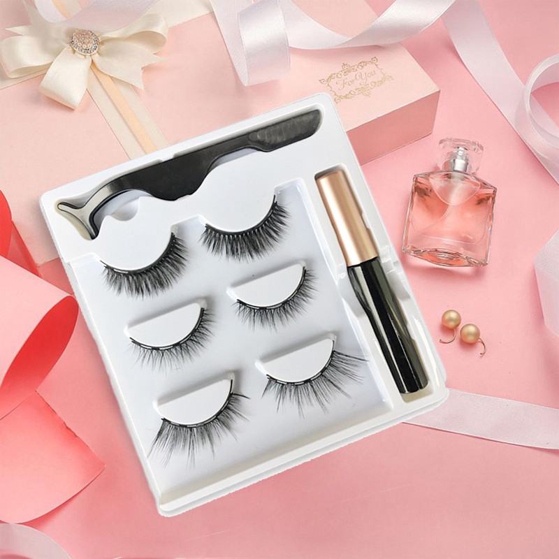 Set 3 cặp lông mi giả 3D kèm kẻ mắt nước từ tính