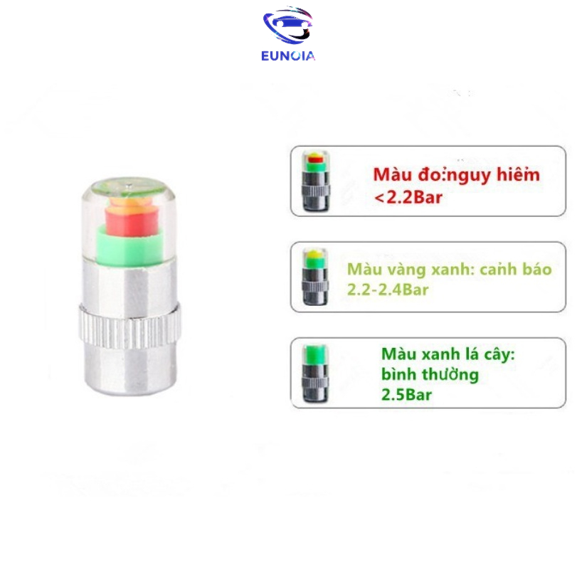 Bộ 4 van lốp xe cảnh báo áp suất lốp 3 màu hiển thị tiện lợi