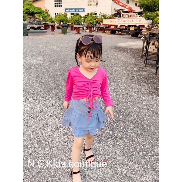 Set áo rút dây cv jean cho bé gái