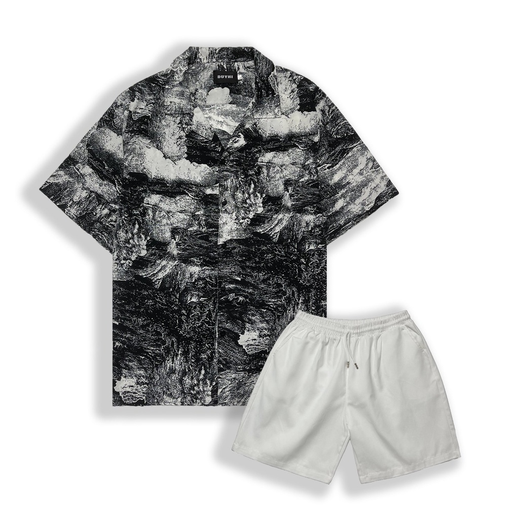 Áo sơ mi cộc tay unisex form rộng họa tiết LOANG ĐEN cho nam nữ | DUYHI