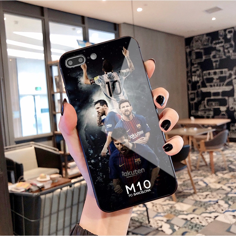 Ốp Điện Thoại Mặt Kính Chống Trầy Hình Cầu Thủ Messi Cho Iphone 6s / 7plus / 8 / X / Xr / Xs Max