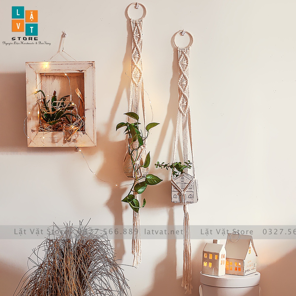 Chậu Hoa dạng treo, túi lưới Macrame dệt tay Monternet handmade  - giỏ treo chậu cây quà tặng, trang trí decor home