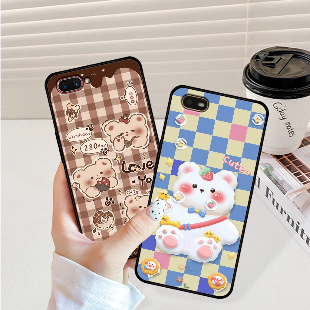 Ốp lưng Oppo A3s / Oppo A1k in hình caro gấu thỏ dễ thương
