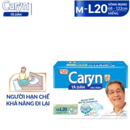 Tã Bỉm Dán Người Lớn Caryn Siêu Thấm Size ML 20 Miếng Dành Cho Người Già Hạn Chế Khả Năng Đi Lại