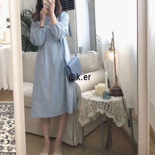 Đầm midi trơn tay bo (kèm hình thật)