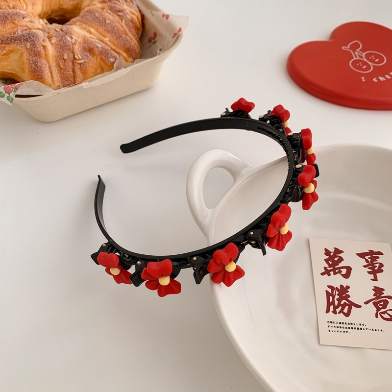 Cài tóc chống trượt đính phụ kiện màu đỏ phong cách công chúa đáng yêu cho bé gái dịp năm mới