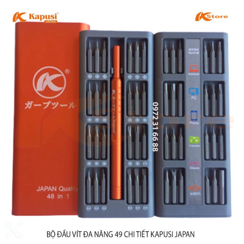 BỘ TUA VÍT ĐA NĂNG MINI KAPUSI JAPAN 49 CHI TIẾT, ĐẦU VÍT CÓ NAM CHÂM, DỤNG CỤ SỬA CHỮA ĐIỆN THOẠI - ĐỒ ĐIỆN TỬ