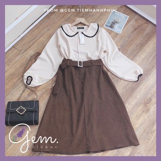 Set Áo Bánh Bèo Mix Chân Váy Nhung Tăm