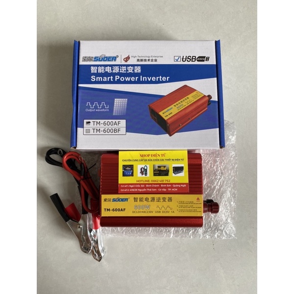 Bộ kích điện SUOER 12V lên 220V 600W  chống ngược cực INVERTER.