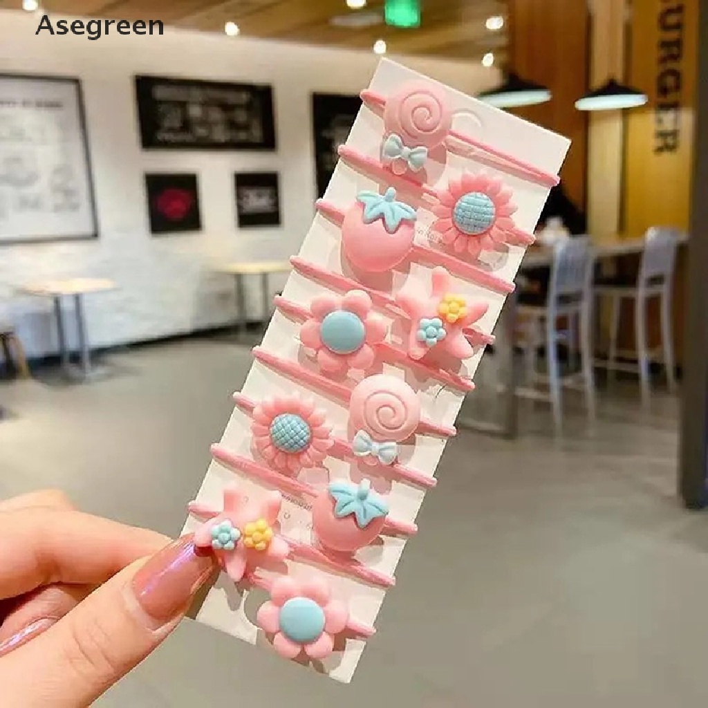 Set 10 Dây Buộc Tóc Cao Su Co Giãn Hình Hoa / Trái Cây Cho Bé Gái