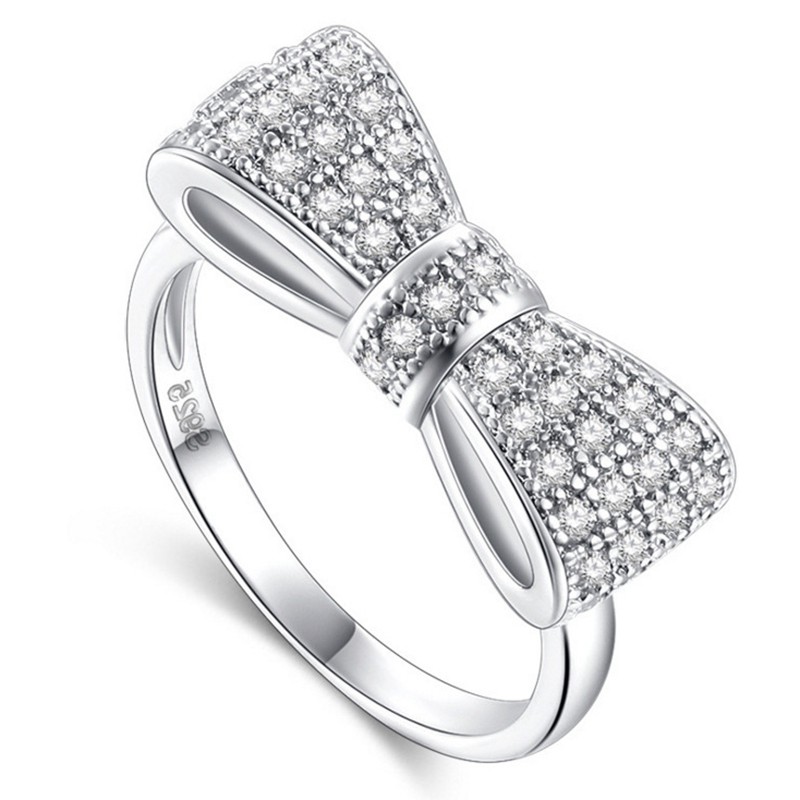 Aifei Jewellery Women Ring Bow Mosaic Diamond 925 Sterling Silver R1272