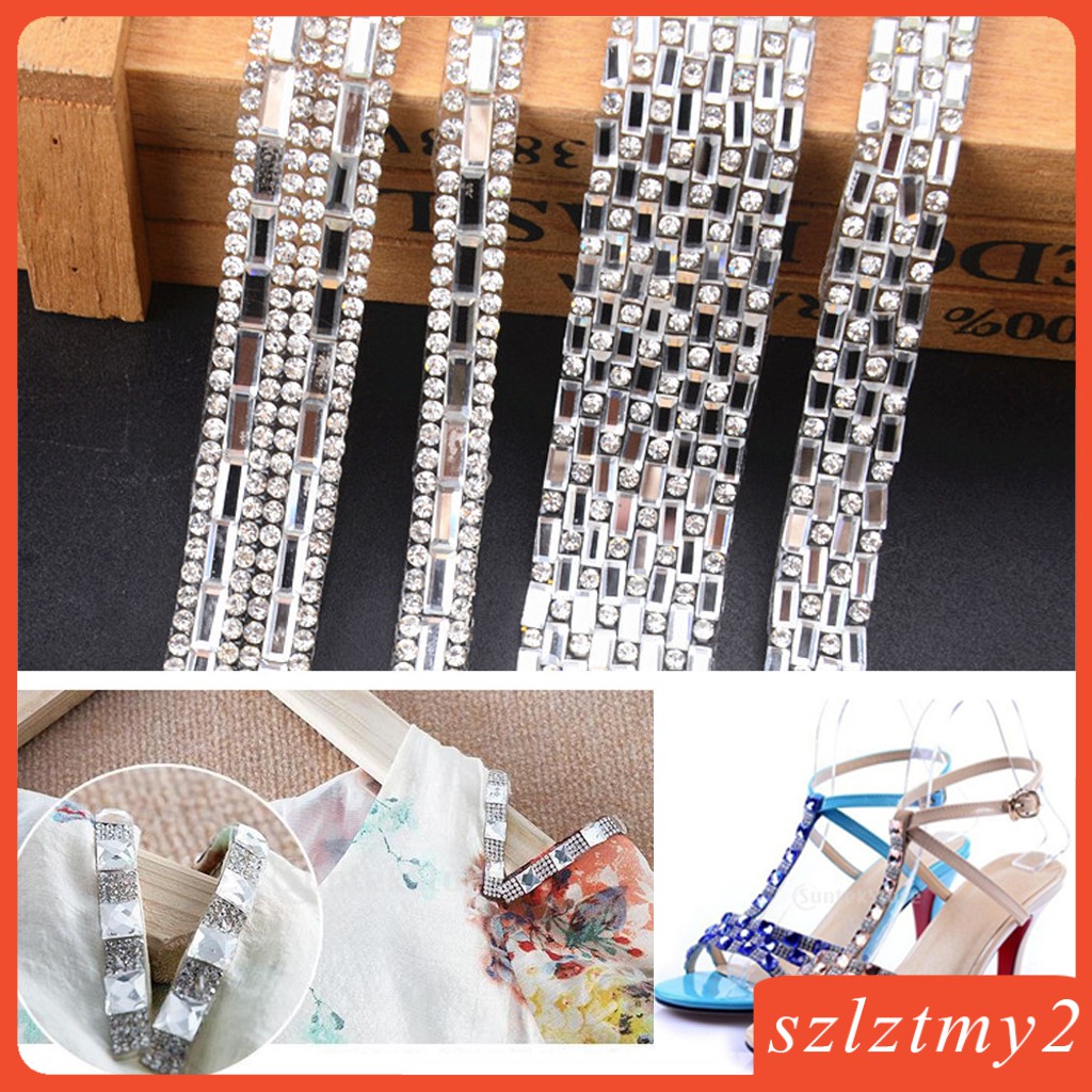 Cuộn Dây Ruy Băng Đính Đá Pha Lê Màu Bạc Dài 1 Yard Dùng Trang Trí DIY