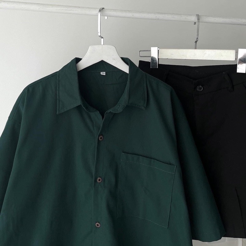 Áo Sơ Mi Tay Ngắn Trơn 1 Túi Màu Xanh Unisex( Hàng Sẵn, Ảnh Thật)